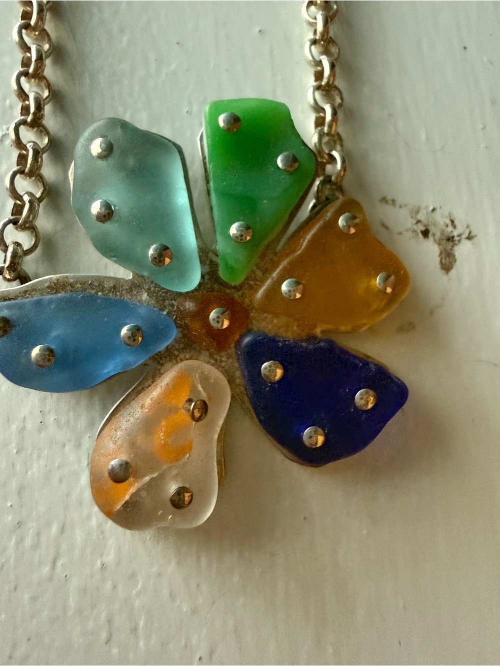 Multicolor Sea Glass Flower Pendant Necklace - Women Jewelry